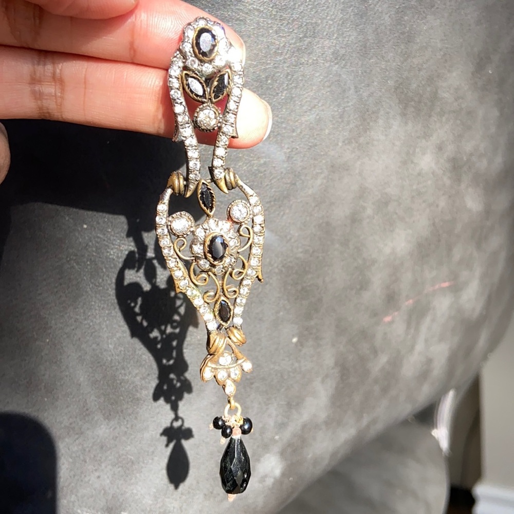 Dangling black and bronze/gold earrings